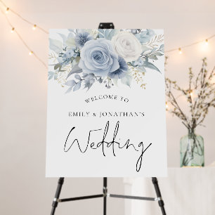 Modern Dusty Blue Florals Welcome Wedding Foam Board