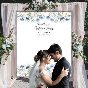 Modern Dusty Blue Flowers Wedding Photo  Backdrop