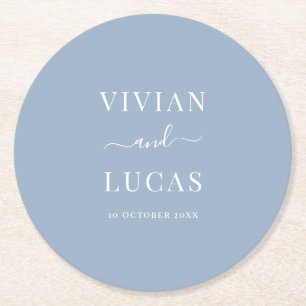 Modern Dusty Blue Formal Minimal Wedding Round Paper Coaster