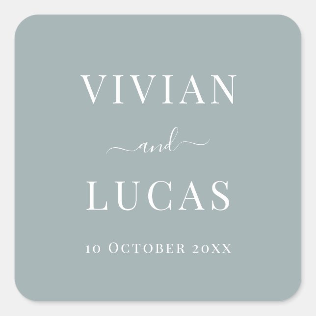 Modern Dusty Blue Formal Minimal Wedding Square Sticker (Front)
