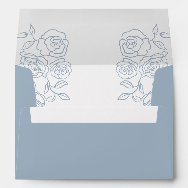 Modern Dusty Blue French Roses Wedding Envelope (Back (Bottom))