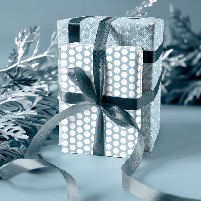 Modern Dusty Blue Geometrical, Polka Dot & Trees Wrapping Paper Sheets (Modern Dusty Blue Geometrical, Polka Dot & Trees Wrapping Paper Sheets)