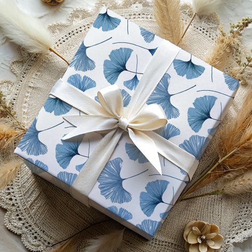 Modern Dusty Blue Ginkgo foliage   Wrapping Paper Sheets