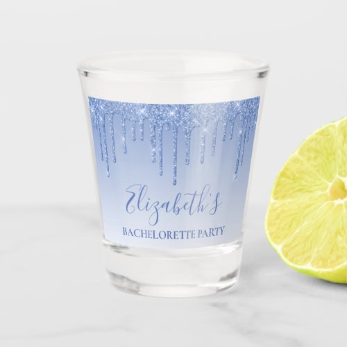 Modern Dusty Blue Glitter Bachelorette Party  Shot Glass