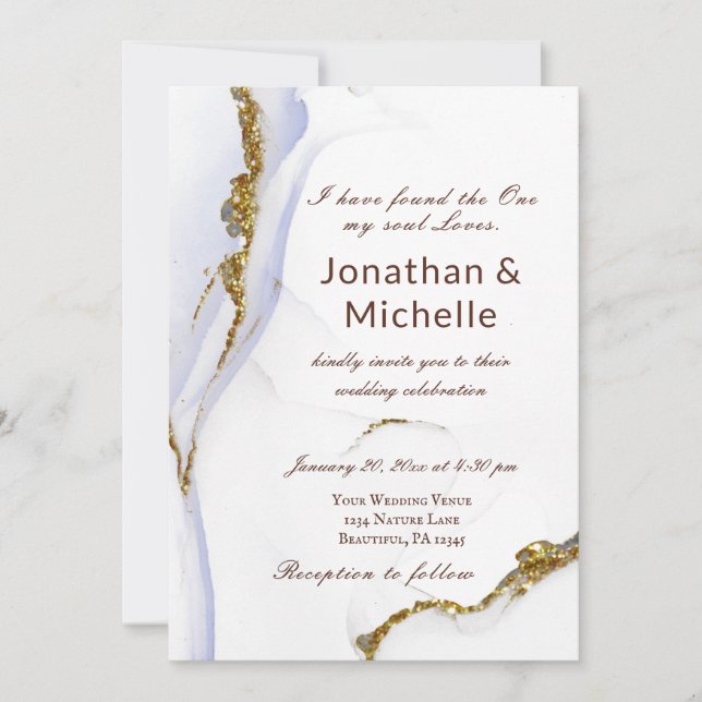 Modern Dusty Blue Gold Abstract Christian Wedding Invitation (Front)
