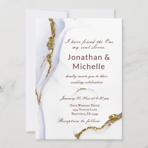 Modern Dusty Blue Gold Abstract Christian Wedding Invitation