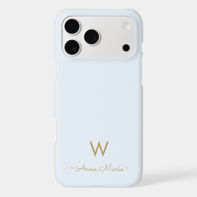 Modern Dusty Blue Gold Script Monogram Case-Mate iPhone Case (Back)