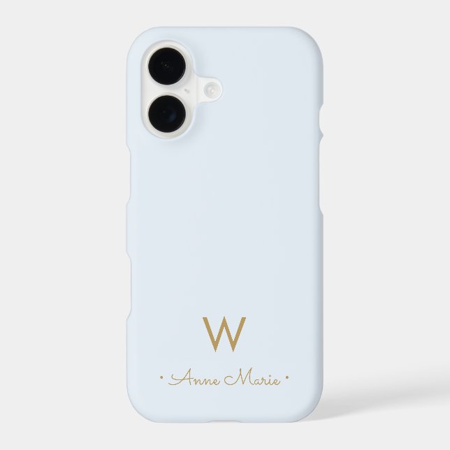 Modern Dusty Blue Gold Script Monogram Case-Mate iPhone Case (Back)