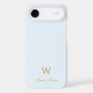 Modern Dusty Blue Gold Script Monogram iPhone 17 Air Case