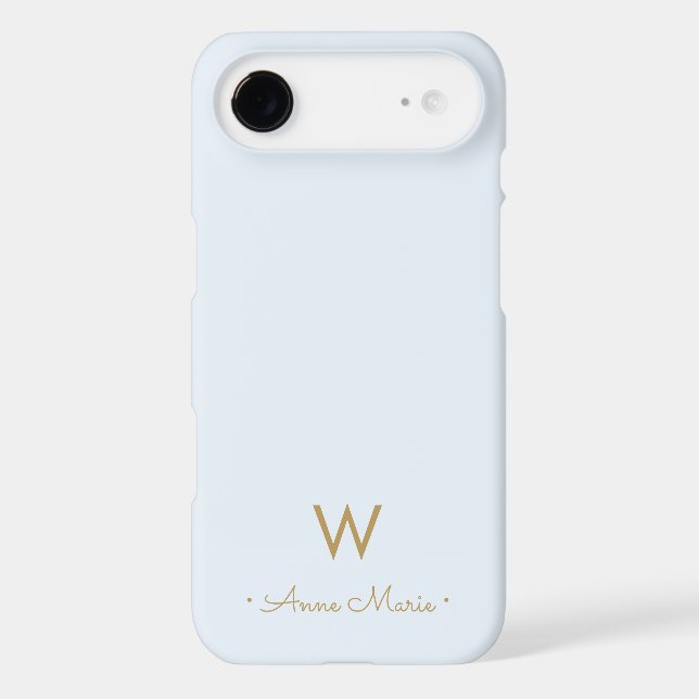 Modern Dusty Blue Gold Script Monogram Case-Mate iPhone Case (Back)