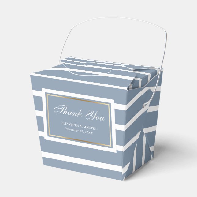 Modern Dusty Blue Gold Wedding Thank You Favor Boxes (Front Side)