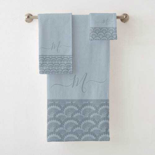 Modern Dusty Blue Gray Seashell Shell Elegant Chic Bath Towel Set