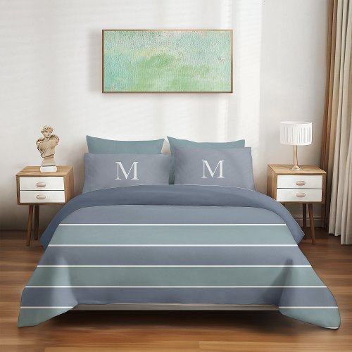 Modern Dusty Blue Green Stripes Duvet Cover