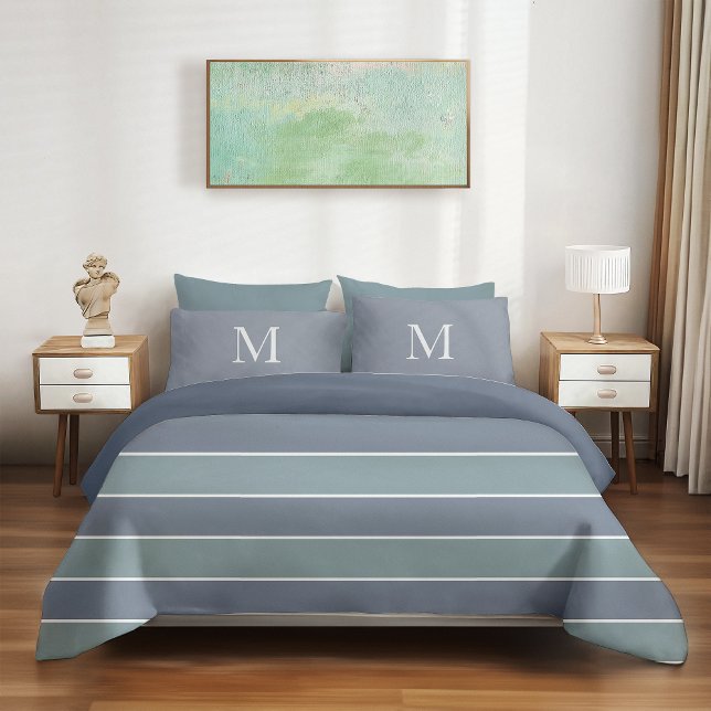 Modern Dusty Blue Green Stripes Duvet Cover (Creator Uploaded)