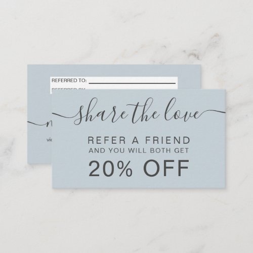 Modern dusty blue hair makeup professional referral card