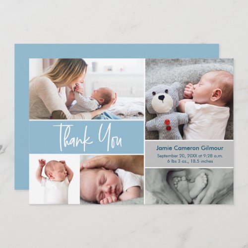 Modern Dusty Blue Handlettering Photos Baby Shower Thank You Card