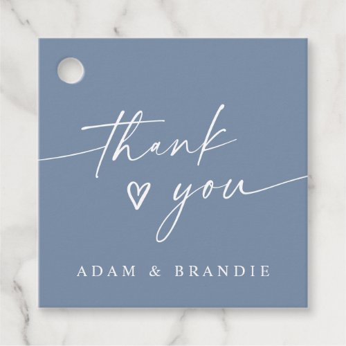 Modern Dusty Blue Handwritten Thank You Wedding Favor Tags