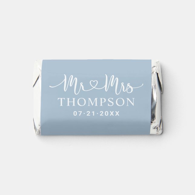 Modern Dusty Blue Heart Script Monogram Hershey's Miniatures (Front)