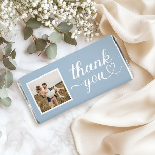 Modern Dusty Blue Heart Script Photo Thank You Hershey Bar Favors