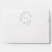 Modern Dusty Blue Leafy Crest Monogram Wedding Envelope (Back (Top Flap))
