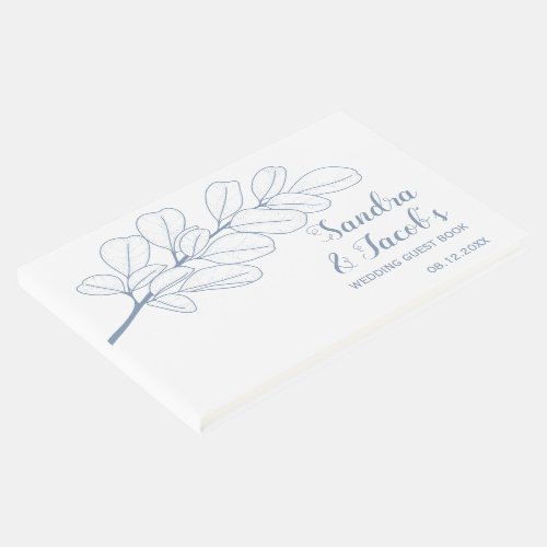 Modern dusty blue line art branch white wedding    guest book