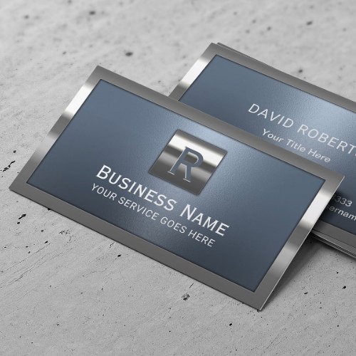 Modern Dusty Blue Metallic Frame Professional Business Card