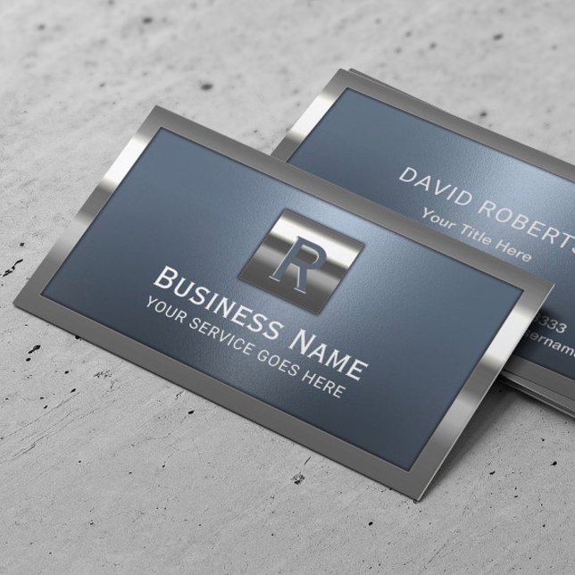 Modern Dusty Blue Metallic Frame Professional Business Card (Creator Uploaded)