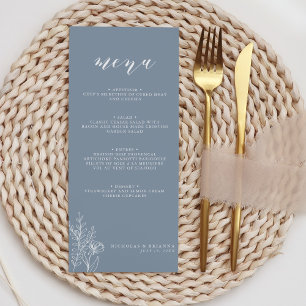 Modern Dusty Blue Minimal Floral Wedding Monogram Menu