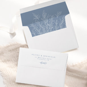 Modern Dusty Blue Minimal Leaves Envelope