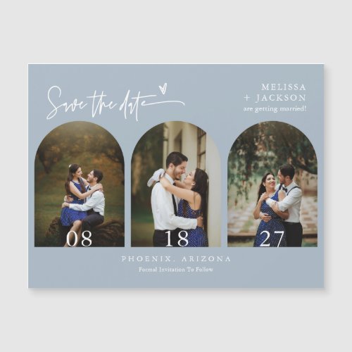 Modern Dusty Blue Minimal Save the Date Arch Photo
