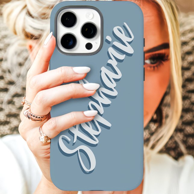 Modern Dusty Blue Minimal Script Name Case-Mate iPhone Case (Creator Uploaded)