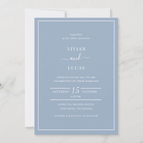 Modern Dusty Blue Minimal Wedding Invitation