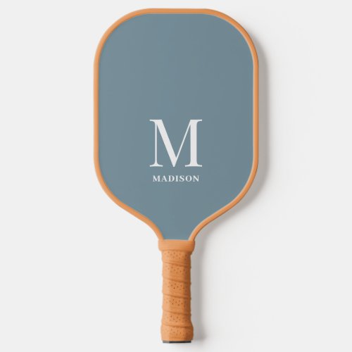 Modern Dusty Blue Minimalist Monogram Personalized Pickleball Paddle