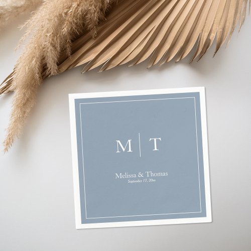 Modern Dusty Blue Minimalist Monogram Wedding Napkins