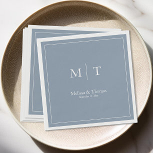 Modern Dusty Blue Minimalist Monogram Wedding Napkins