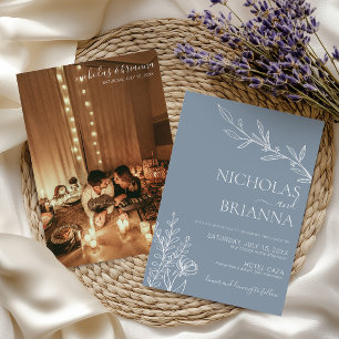 Modern Dusty Blue Minimalist Photo Wedding Invitation