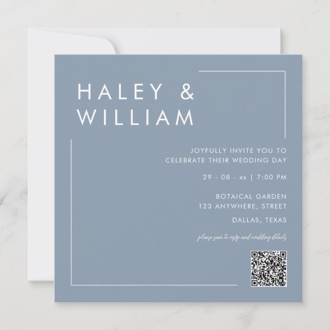 Modern Dusty Blue Minimalist Photo Wedding Invitation (Front)