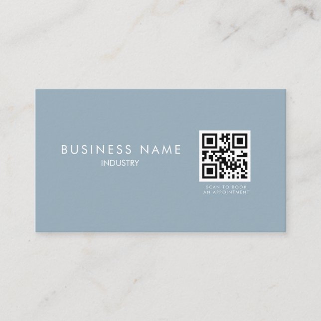 Modern Dusty Blue Minimalist QR Code Business Card (Front)