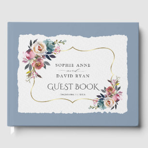 Modern Dusty Blue Misty Rose Wedding Guest Book