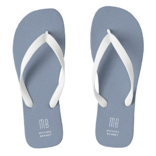 Modern Dusty Blue Monogram Flip Flops