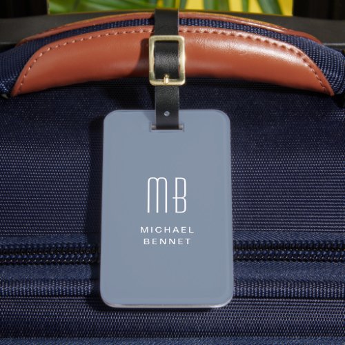 Modern Dusty Blue Monogram Luggage Tag