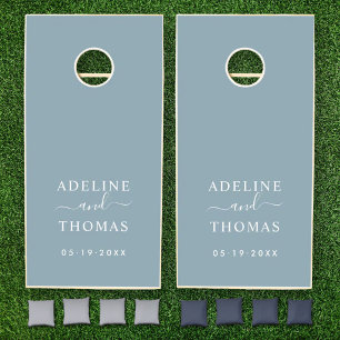 Modern Dusty Blue Monogram Wedding Cornhole Set