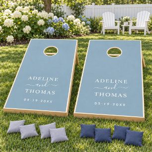 Modern Dusty Blue Monogram Wedding Cornhole Set