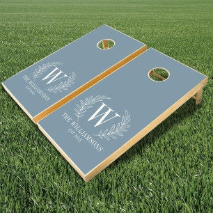 Modern Dusty Blue Monogram Wedding Cornhole Set