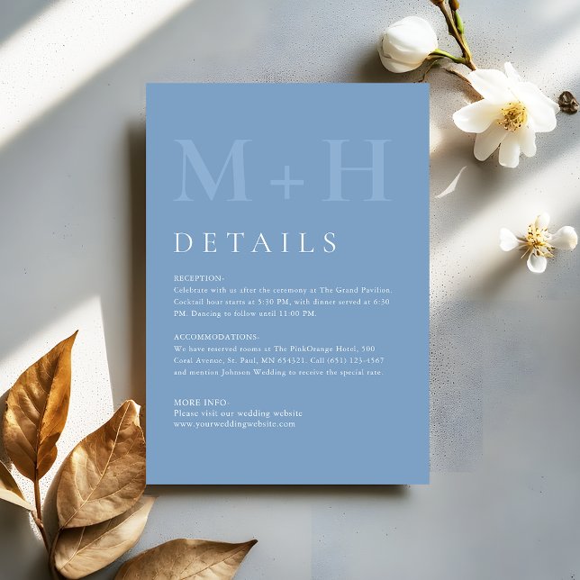 Modern Dusty Blue Monogram Wedding Details Enclosure Card (Creator Uploaded)