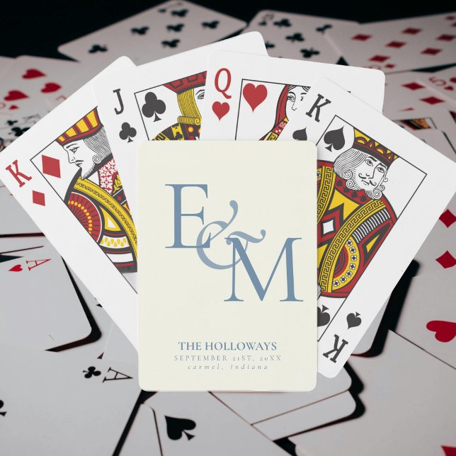 Modern Dusty Blue Monogram Wedding Guest Book Poker Cards (Modern Dusty Blue Monogram Wedding Guest Book Poker Cards)