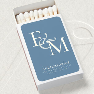 Modern Dusty Blue Monogram Wedding Matchboxes