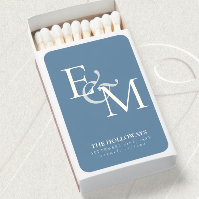 Modern Dusty Blue Monogram Wedding Matchboxes (Modern Dusty Blue Monogram Wedding Matchboxes)