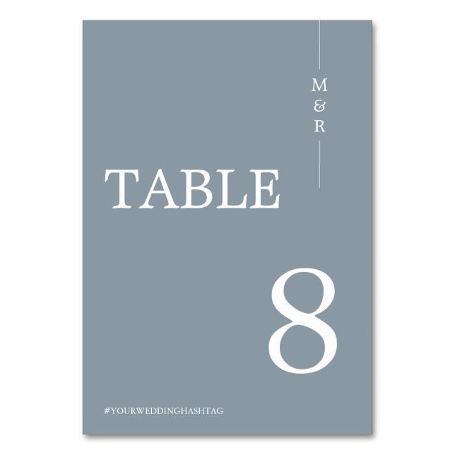 Modern Dusty Blue Monogram Wedding Table Number (Front)