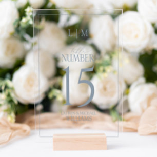 Modern Dusty Blue Monogram Wedding Table Number Acrylic Sign